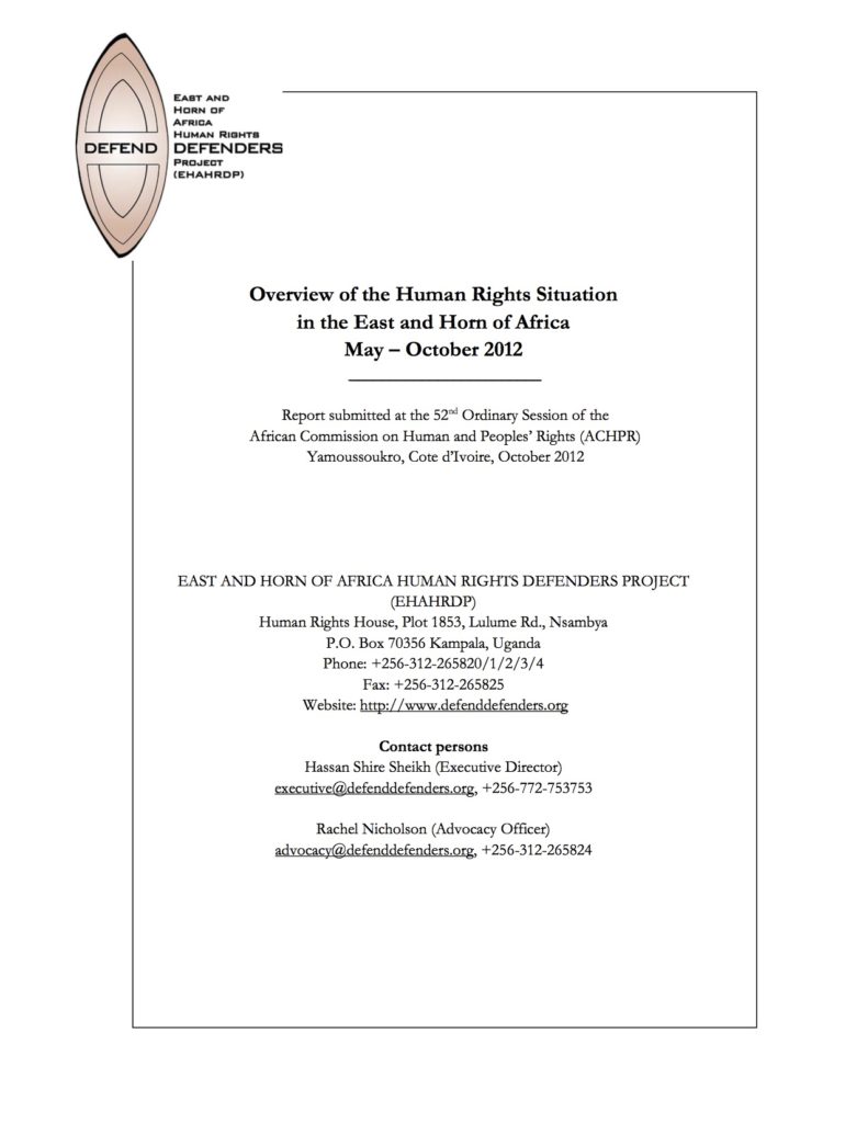 ACHPR52: Human rights situation in the East and Horn of Africa (May – October 2012)