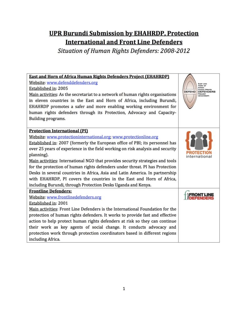 Burundi: UPR submission on situation of human rights defenders