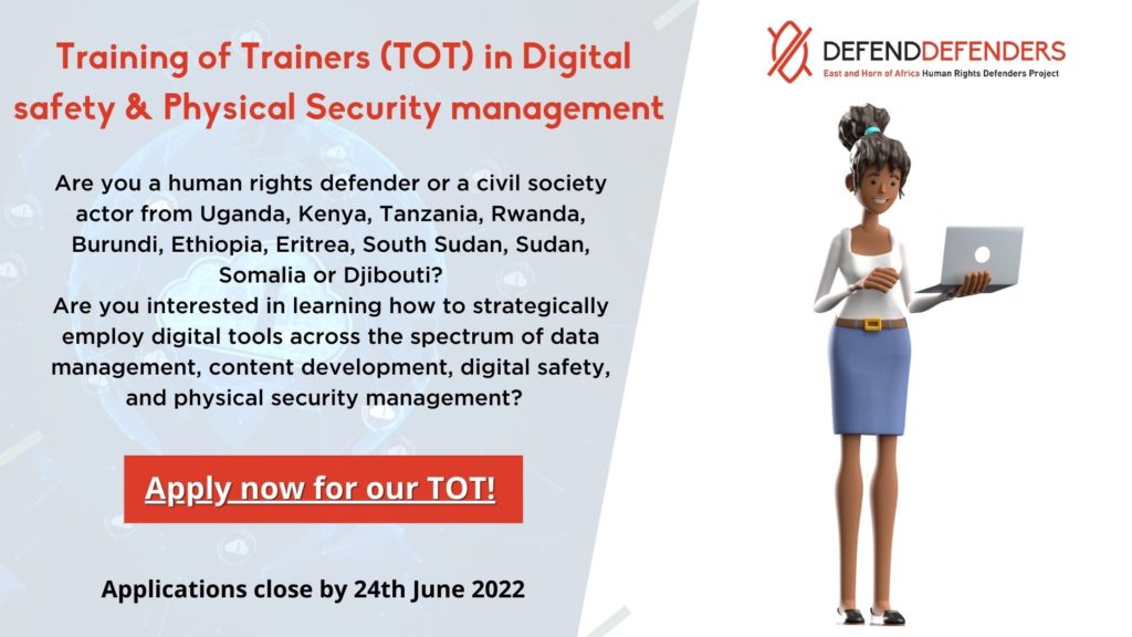 Call for Applications: Training of Trainers in Digital safety &#038; Physical Security management.